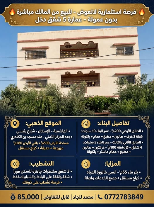 عمارة دخل استثمارية مميزة في الهاشمية