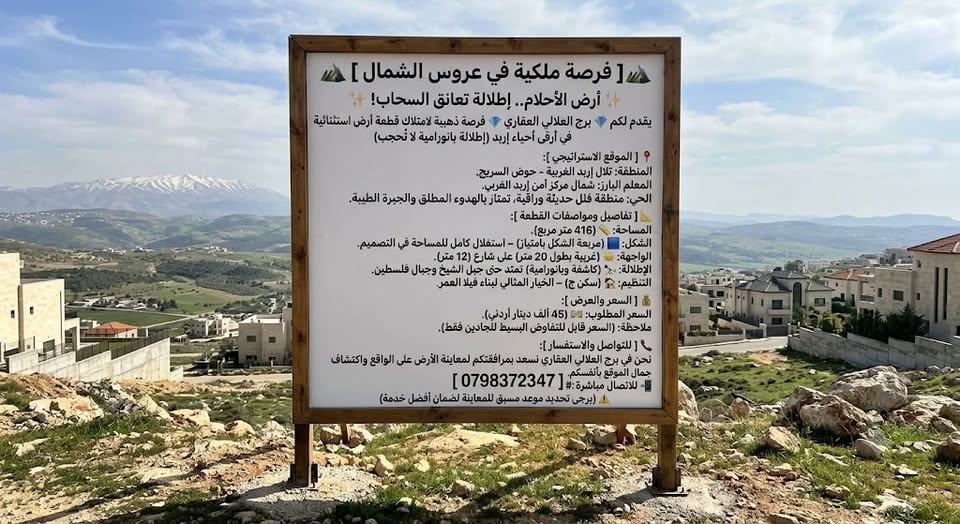 أرض للبيع بإطلالة مميزة في تلال إربد الغربية