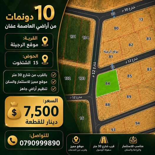 فرصة ذهبية: 10 دونمات للبيع في عمان قرب شارع 30 الدولي