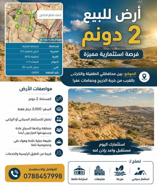 أرض استثمارية سياحية في الطفيلة