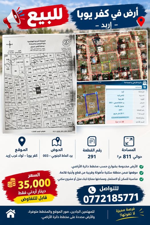 أرض سكنية للبيع في كفر يوبا – إربد