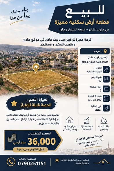 فرصة استثمارية: أرض سكنية مميزة في جنوب عمان