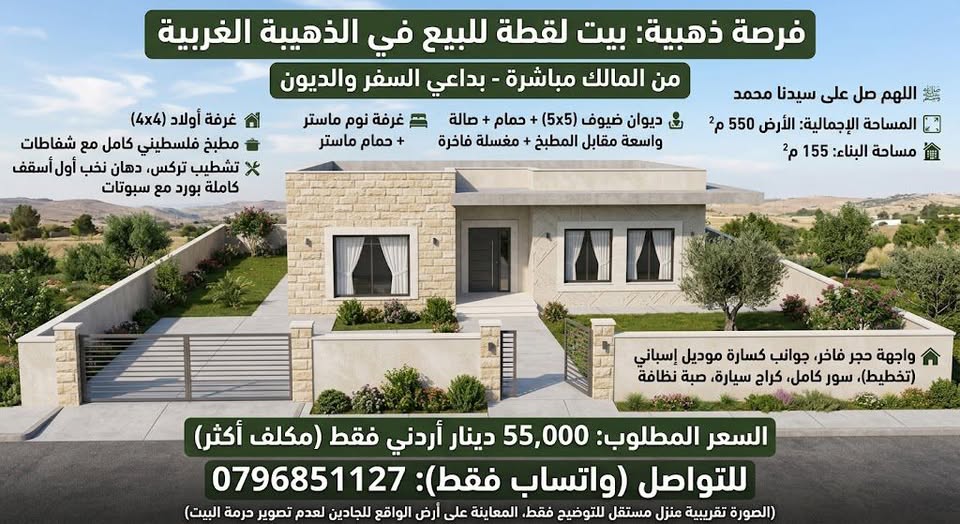 بيت فاخر للبيع في الذهيبة الغربية