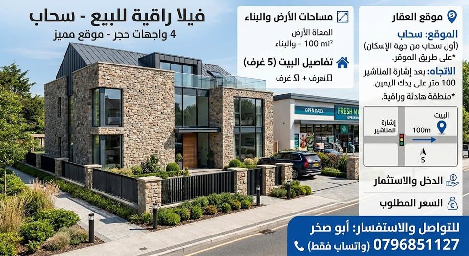 بيت للبيع واجهات حجرية فاخرة في سحاب موقع استراتيجي