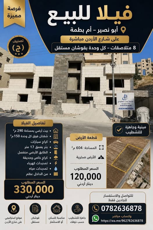 فرصة فاخرة: أرض سكنية مع فيلا في أبو نصير - أم بطمة