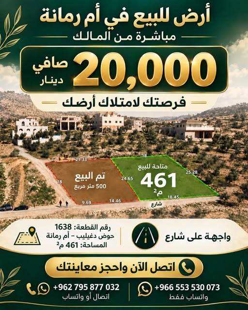 فرصة استثمارية: أرض للبيع في أم رمانة بسعر مميز