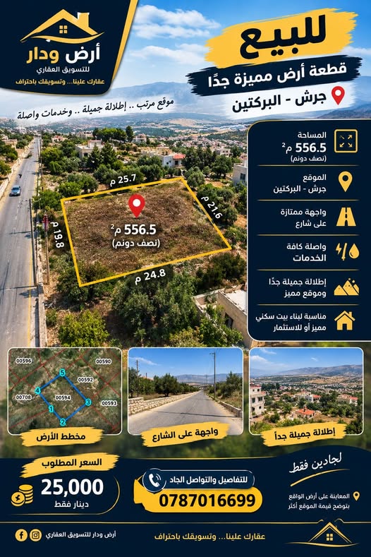 أرض سكنية مميزة للبيع في جرش البركتين