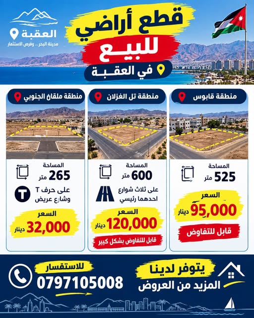 أراضٍ مميزة للبيع في العقبة بأسعار استثمارية
